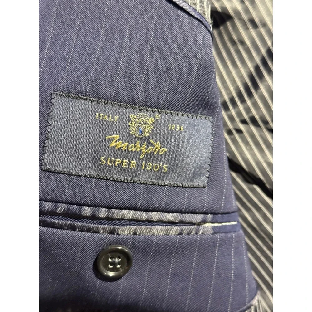 Banana Republic Mens Slim Fit Marzotto Super 130s Wool Blazer Navy Pinstripe 44R